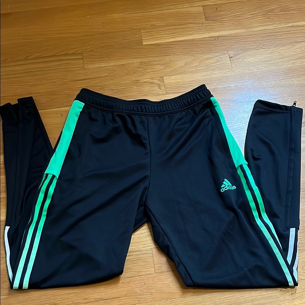 Adidas Tiro gradient Black and Green soccer pants with Classic Stripes